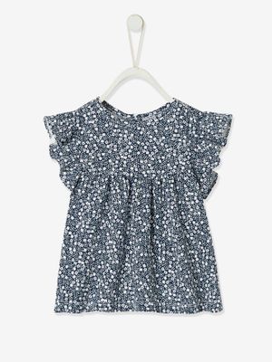 Baby T-shirt met bloemenprint marineblauw met print