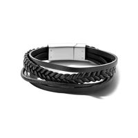 Armband leder-staal 12 mm zwart 20 cm