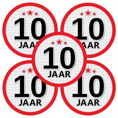 10 jaar leeftijd sticker - 5x - rond - Dia 15 cm - 10 jaar verjaardag - jubileum - leeftijd versieri