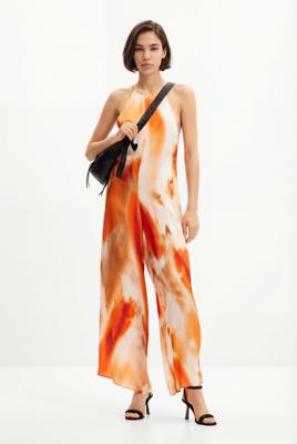 Abstracte jumpsuit halternek - ORANGE - XL