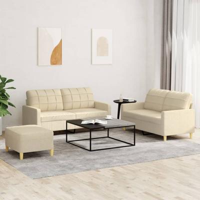 3-delige Loungeset met kussens stof crèmekleurig