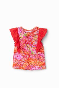 T-shirt met bloemen en ruches - RED - 11/12