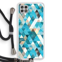 Gekleurde driehoekjes blauw: Samsung Galaxy A22 4G Transparant Hoesje met koord