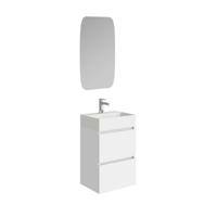 Wiesbaden Mini onderkast met 2 laden glans wit en wastafel keramiek glans wit 45 cm inclusief spiegel