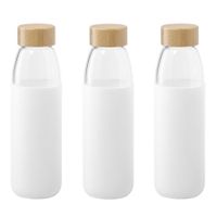 3x Stuks glazen waterfles/drinkfles met witte siliconen bescherm hoes 540 ml - thumbnail