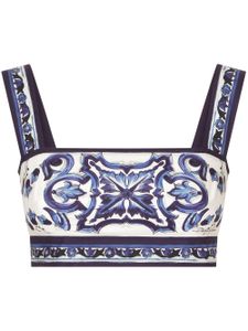 Dolce & Gabbana haut crop en popeline à imprimé Majolica - Bleu