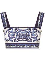 Dolce & Gabbana haut crop en popeline à imprimé Majolica - Bleu