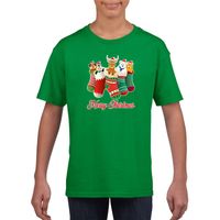 Kerst t-shirt Merry Christmas dieren kerstsokken groen kids