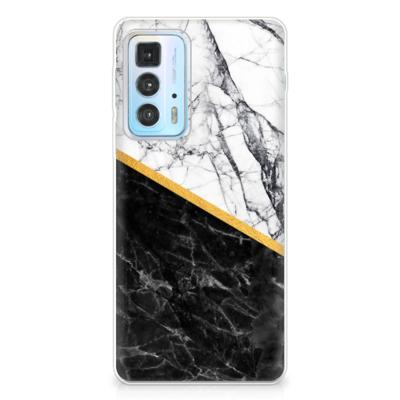Motorola Edge 20 Pro | TPU | Siliconen hoesje | Marmer Wit Zwart - Origineel Cadeau Man