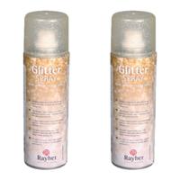 Hobby verf spray - Set van 2x stuks - met glitters - goud - 125 ml - voor papier/glas/keramiek/metaa