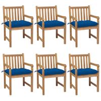 Tuinstoelen 6 st met blauwe kussens massief teakhout