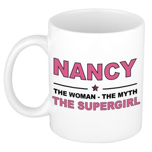 Naam cadeau mok/ beker Nancy The woman, The myth the supergirl 300 ml   -