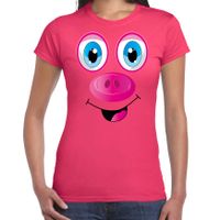 Dieren verkleed t-shirt dames - varken gezicht - carnavalskleding - fuchsia roze 2XL  -