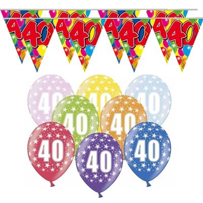 Verjaardag feest 40 jaar versieringen pakket vlaggetjes en ballonnen