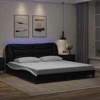 Bedframe met LED-verlichting kunstleer zwart en wit 180x200 cm