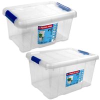 2x Opbergboxen/opbergdozen met deksel 5 en 16 liter kunststof transparant/blauw