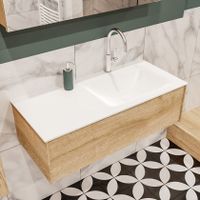 Mondiaz Lush Cloud badmeubel eiken licht 100 cm 1 lade solid surface enkele spoelbak rechts 1 kraangat