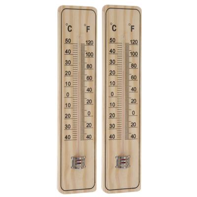 Thermometer - Set van 2x stuks - binnen/buiten - hout - 22,5 x 5 cm