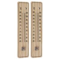 Thermometer - Set van 2x stuks - binnen/buiten - hout - 22,5 x 5 cm