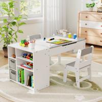 Kindertafel en Stoelenset met Papierrol Klapdeksel Planken Stoffenbakken Draagbare Organizer voor Kunstbenodigdheden om te Tekenen Kindertafel en Stoelenset met Papierrol Klapdeksel Planken Stoffenbakken Draagbare Organizer voor Kunstbenodigdheden om te Tekenen