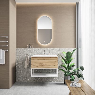 Badkamermeubelset BWS Anubis Frame 90cm 1 Lade Rustiek Eiken Met Wastafel (Naar Keuze)