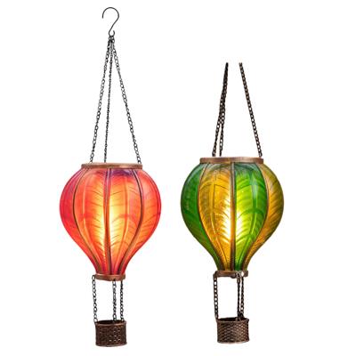 Solar luchtballon lantaarn set - roze - hangend - 12 led - 11 x 36 cm
