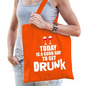 Good day to get drunk wijn supporter cadeau tas oranje voor dames en heren