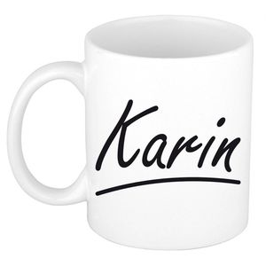 Karin voornaam kado beker / mok sierlijke letters - gepersonaliseerde mok met naam - Naam mokken