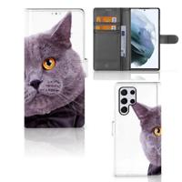 Samsung Galaxy S22 Ultra | Telefoonhoesje | Met pasjeshouder | Kat