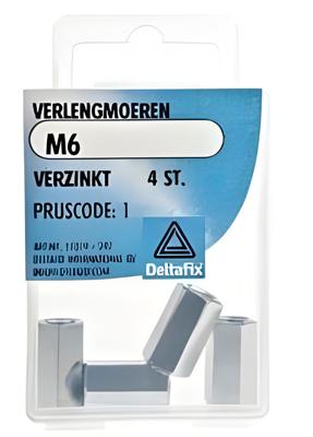 Verlengmoer m6 verz 4st - Deltafix