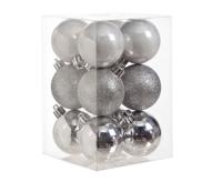 Cosy @Home Kerstballen Zilver ø 6 cm - 12 Stuks