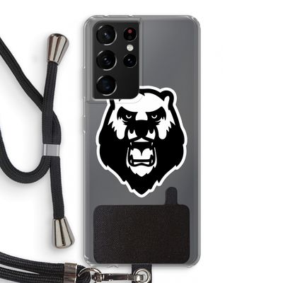 Angry Bear (white): Samsung Galaxy S21 Ultra Transparant Hoesje met koord