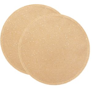 Placemats/onderleggers - 4x - goud - rond - D38 cm - glitters - jute