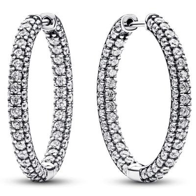 Pandora 293016C01 Oorringen Timeless Pave Single-row zilver-zirconia wit
