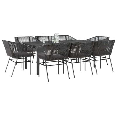 9-delige Tuinset met kussens poly rattan glas zwart