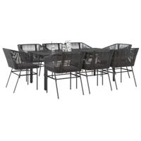 9-delige Tuinset met kussens poly rattan glas zwart