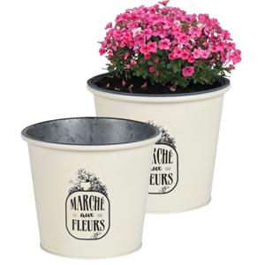 Plantenpot/bloempot voor buiten - 2x - zink - ivoorwit - D19 x H16 cm