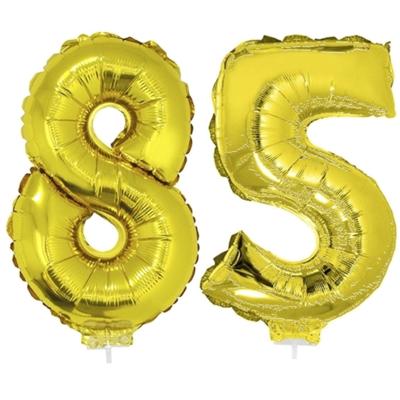 85 jaar leeftijd versiering cijfers - verjaardag - ballonnen op stokje - van 41 cm - goud 85 jaar leeftijd versiering cijfers - verjaardag - ballonnen op stokje - van 41 cm - goud