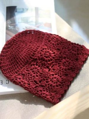 Crochet Knitted Floral Hollow Out Beanie Hat