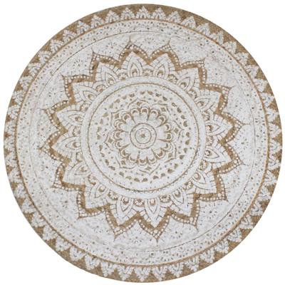 VidaXL Tapijt met print rond 90 cm gevlochten jute