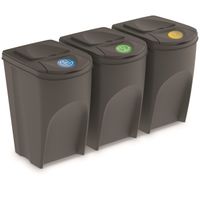 Set van 3x kunststof afvalscheidingsbakken grijs van 35 liter   - - thumbnail