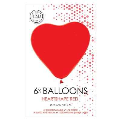 Globos Ballonnen hart ballonnen rood 30cm, 6st.