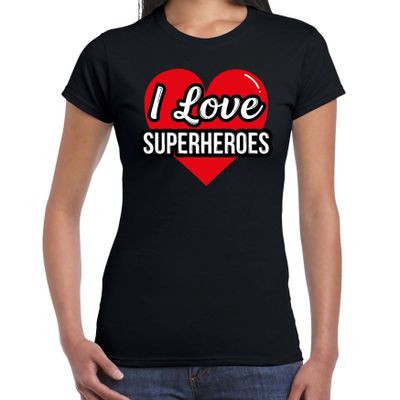I love superheroes / superhelden verkleed t-shirt zwart voor dames - Outfit verkleed feest