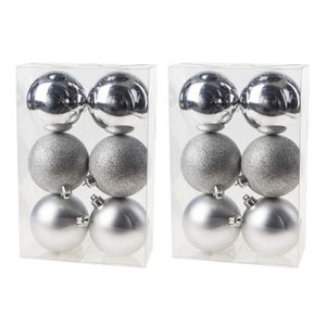 12x Zilveren kerstballen 8 cm kunststof mat/glans/glitter