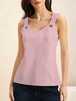 Buckle Cotton V Neck Casual Tank Top