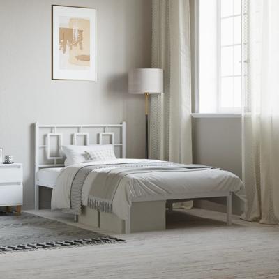 Bedframe met hoofdbord metaal wit 100x200 cm