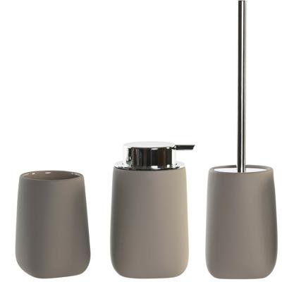ITEM Badkameraccessoires - toiletborstel met houder - zeeppompje - tandenborstelhouder - taupe/beige