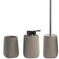 ITEM Badkameraccessoires - toiletborstel met houder - zeeppompje - tandenborstelhouder - taupe/beige