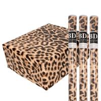 Cadeau Inpakpapier in originele pantervel print - 3x - bruin - 200 x 70 cm - 70 grams - inpakken