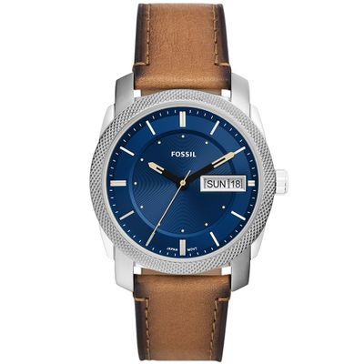 Fossil FS5920 Horloge Machine staal-leder zilverkleurig-blauw-bruin 42 mm